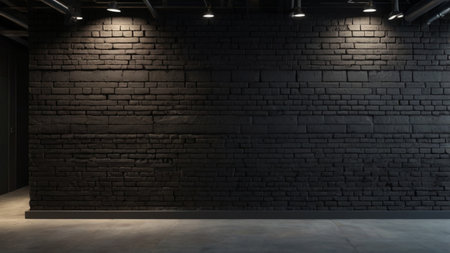 Black brick wall with spotlights. 3d rendering. Mock upの写真素材