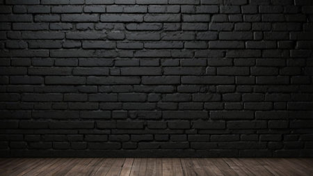 Old black brick wall and wooden floor background. 3d render illustrationの写真素材