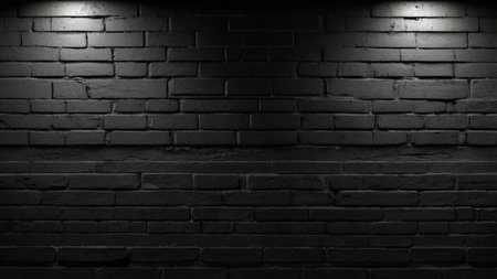 Black brick wall with spotlights. 3d render illustration background.の写真素材