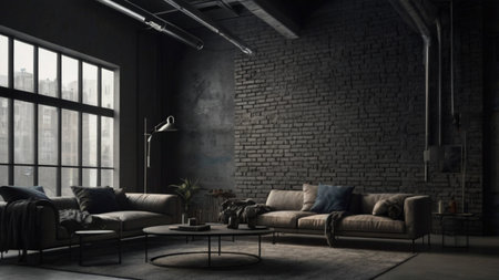 Modern loft interior design. 3d rendering, 3d illustration.の写真素材