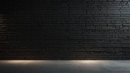 3d rendering of empty room with black brick wall and concrete floorの写真素材