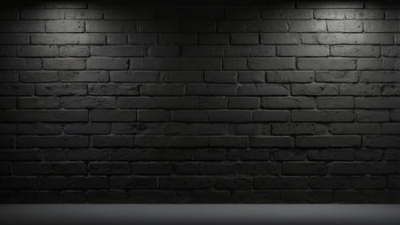 Black brick wall background with spotlights. 3d render illustration.の写真素材