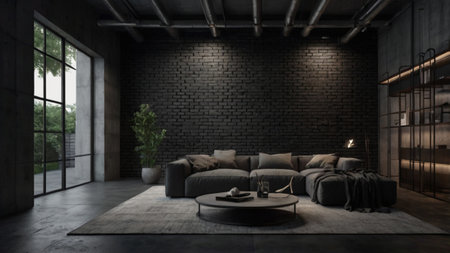 Modern loft living room interior design. 3d render illustration mock upの写真素材