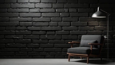 Comfortable armchair and lamp on black brick wall background. 3d renderingの写真素材