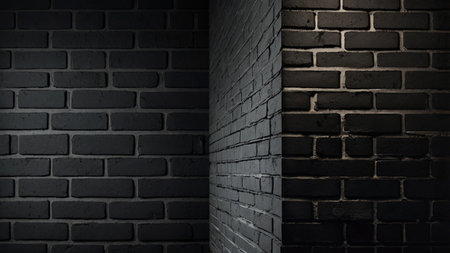Black brick wall background. Dark brick wall texture. 3d render illustrationの写真素材