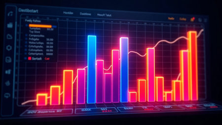 3d rendering of stock market graph on digital screen in dark backgroundの写真素材
