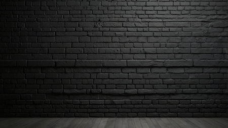 Black brick wall and wooden floor background. 3D Rendering.の写真素材