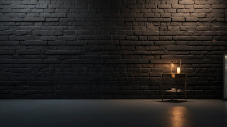 3d rendering of a dark room with a lampの写真素材