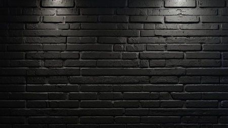 Black brick wall with spotlights. Abstract background and texture for design.の写真素材