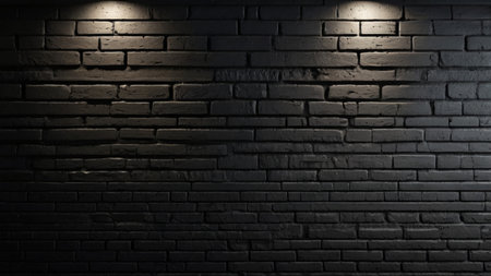 Black brick wall background with spotlights. 3d render illustration.の写真素材