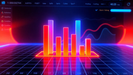 3d illustration of graph over dark background, business and finance conceptの写真素材