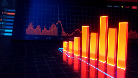 3D Illustration of a Financial Graph with Stock Market Chart on the Background
