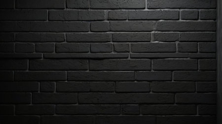 Black brick wall background. Black brick wall texture. Black brick wall backgroundの写真素材