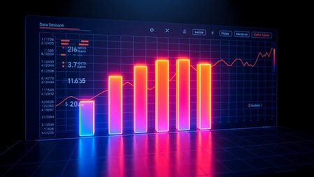 3d rendering of financial graph on screen over dark background with vignetteの写真素材