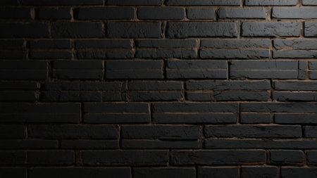 Black brick wall texture background. Wallpaper, interior design concept.
