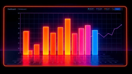 Futuristic glowing bar chart on a dark background. Vector illustrationの写真素材