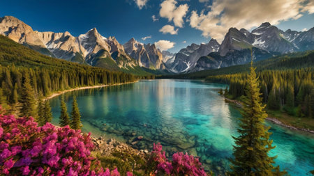 Panoramic view of Lake Louise in Banff National Park, Alberta, Canada