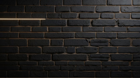 Black brick wall with neon light. Abstract background. Vector illustration.