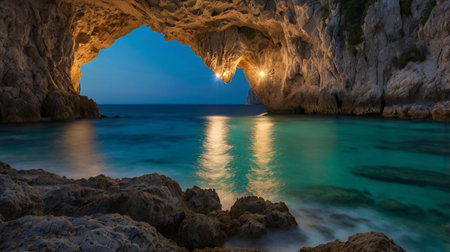 Beautiful seascape with turquoise sea and cave