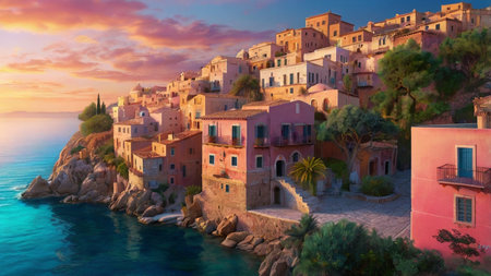 Panoramic view of Cefalu, Sicily, Italyの写真素材