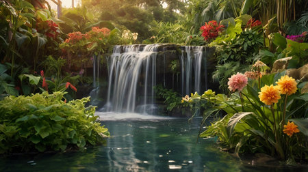 Waterfall in the garden. Beautiful nature scene with waterfall in the garden.の写真素材