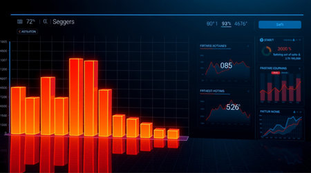 3d rendering of bar chart on virtual screen. Business and financial concept