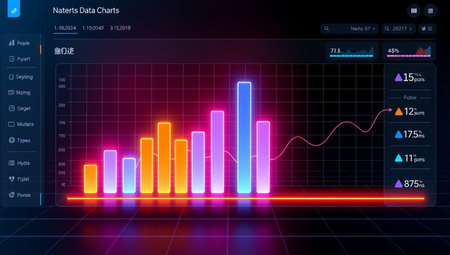 Futuristic user interface with bar charts and graphs. Vector illustration