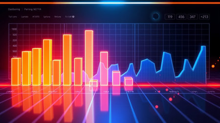 abstract background technology concept, glowing bar chart, 3d rendering