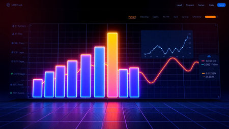 Futuristic glowing graph chart on dark background. 3D rendering
