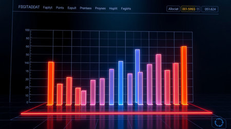 Futuristic glowing neon bar chart on dark background. 3d rendering