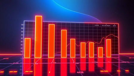 abstract 3d illustration of financial chart with red and blue light