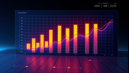Futuristic interface with glowing graphs and diagrams. 3d rendering