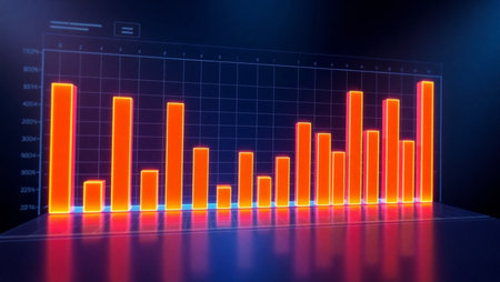 3d rendering of a bar chart on a dark background with neon lights
