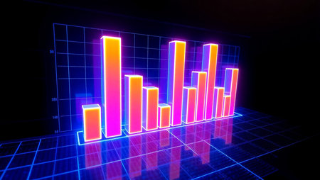 3d rendering of a bar graph in neon light on a dark background