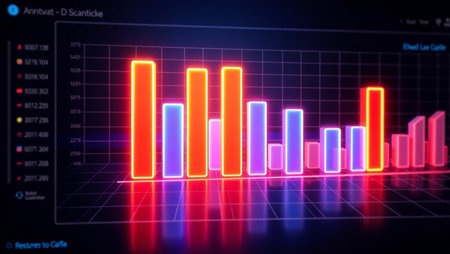 3d rendering of a bar chart with red and blue lights on it