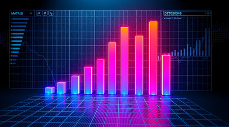 Futuristic glowing bar chart. Futuristic technology background. Vector illustration.の写真素材