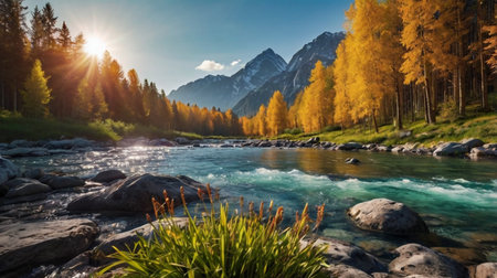 Mountain river in the autumn. Altai Republic, Russia.の写真素材