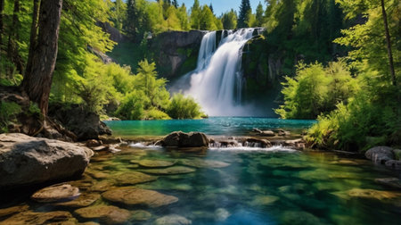 Beautiful waterfall in the Plitvice Lakes National Park, Croatiaの写真素材