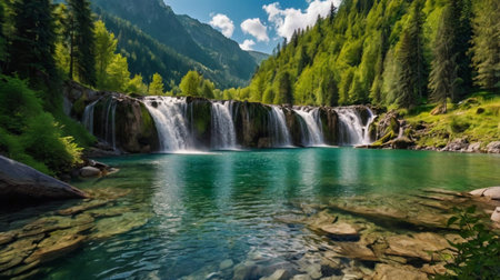 Waterfall in the Dolomites of South Tyrol in Italy