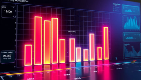 Futuristic glowing bar chart interface. 3d rendering toned image
