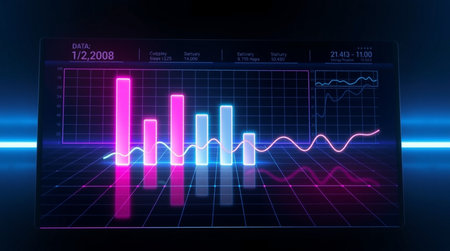 Futuristic user interface with glowing candlestick chart. 3d rendering