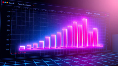 Abstract glowing bar chart on dark background. Finance concept. 3D Rendering