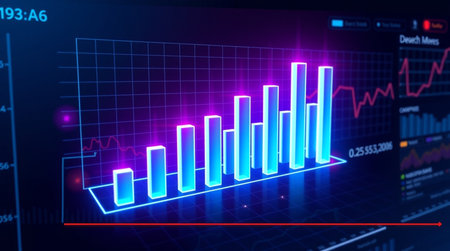 Illustration of a bar chart on a blue background. 3d rendering