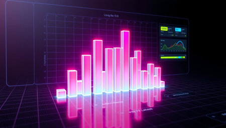 3d rendering of bar graph in virtual space. Futuristic background