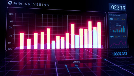 Finance data concept. Futuristic bar chart. 3d rendering
