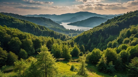 Panoramic view of the Carpathian Mountains in Ukraine.
