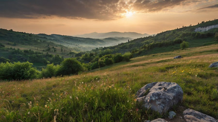 Landscape of mountains at sunset. Ukraine, Carpathians.の写真素材