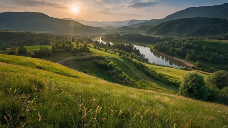 Sunset in the Carpathian mountains. Ukraine, Europe.