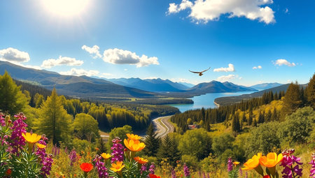 Panoramic view of lake Tekapo and mountains, New Zealand.