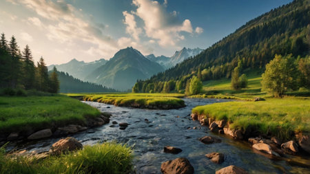 Mountain river in the mountains. Landscape with a mountain river